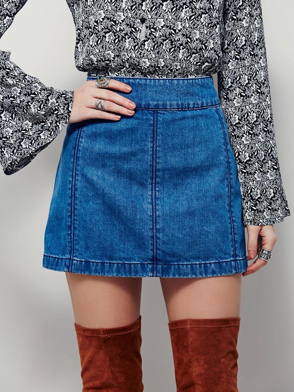 Free People Zip To It Denim Mini Skirt Size 12